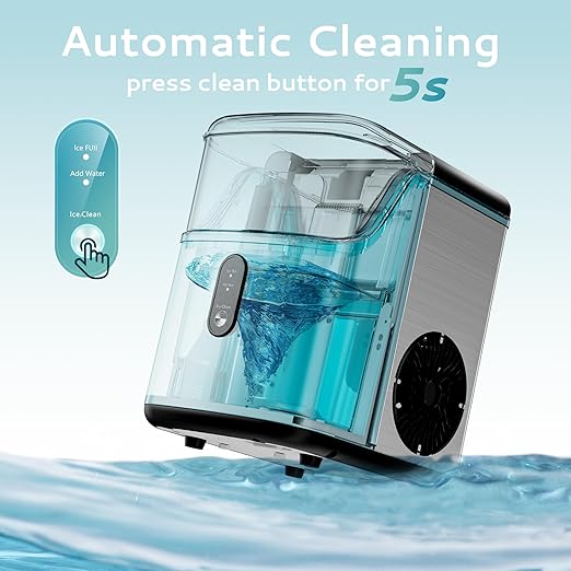 【Local warehouse】EUHOMY Nugget Ice Maker Countertop, Ready in 7 Mins, 35Lbs/24H Pebble Ice Maker Machine, Self-Cleaning Countertop Sonic Ice Makers with Ice Scoop&Basket, Pellet Ice Maker for Home, Stainless Steel