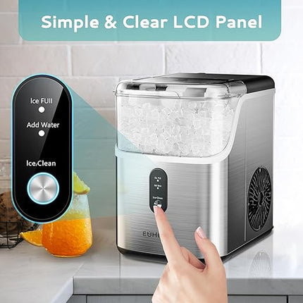 【Local warehouse】EUHOMY Nugget Ice Maker Countertop, Ready in 7 Mins, 35Lbs/24H Pebble Ice Maker Machine, Self-Cleaning Countertop Sonic Ice Makers with Ice Scoop&Basket, Pellet Ice Maker for Home, Stainless Steel