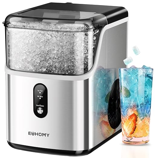 【Local warehouse】EUHOMY Nugget Ice Maker Countertop, Ready in 7 Mins, 35Lbs/24H Pebble Ice Maker Machine, Self-Cleaning Countertop Sonic Ice Makers with Ice Scoop&Basket, Pellet Ice Maker for Home, Stainless Steel