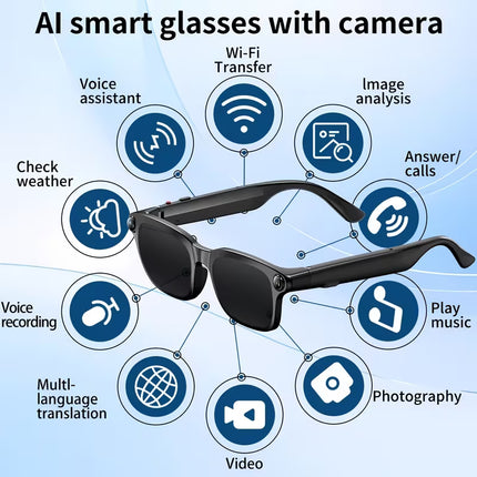 [Local warehouse]PEJE Smart Glasses with 800W Camera Compatible for Real-Time Translation, AI Voice Assistant, Wireless Calling/Simultaneous Interpretation, Wireless 5.4, Large Memory, Voice & Noise Reduction for Travel, Vlogging, Gifts