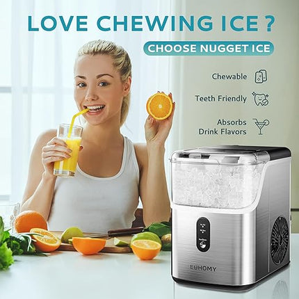 【Local warehouse】EUHOMY Nugget Ice Maker Countertop, Ready in 7 Mins, 35Lbs/24H Pebble Ice Maker Machine, Self-Cleaning Countertop Sonic Ice Makers with Ice Scoop&Basket, Pellet Ice Maker for Home, Stainless Steel