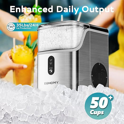 【Local warehouse】EUHOMY Nugget Ice Maker Countertop, Ready in 7 Mins, 35Lbs/24H Pebble Ice Maker Machine, Self-Cleaning Countertop Sonic Ice Makers with Ice Scoop&Basket, Pellet Ice Maker for Home, Stainless Steel