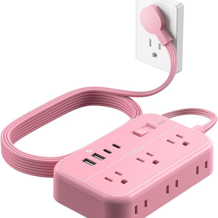 Удлинитель 4,5 м, сетевой фильтр с 6 розетками и 4 портами USB для зарядки (2 порта USB-C), удлинитель с плоской вилкой, длинный шнур, защита для дома, офиса, общежития.
