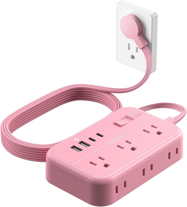 Extension Cord 15 ft, Power Strip with 6 Outlets 4 USB Charger(2 USB C Port), Flat Plug Outlet Extender Long Cord, Protection for Indoor, Home, Office Supplies, Dorm Room Essentials