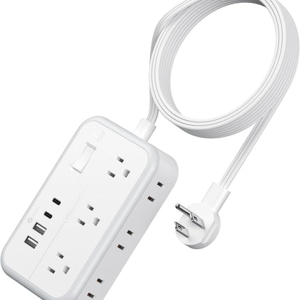 Удлинитель 4,5 м, сетевой фильтр с 6 розетками и 4 портами USB для зарядки (2 порта USB-C), удлинитель с плоской вилкой, длинный шнур, защита для дома, офиса, общежития.