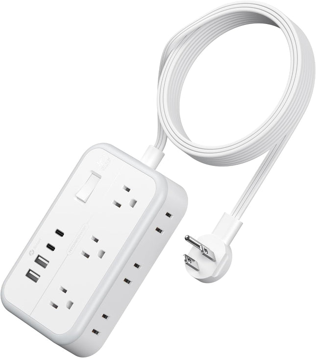 Extension Cord 15 ft, Power Strip with 6 Outlets 4 USB Charger(2 USB C Port), Flat Plug Outlet Extender Long Cord, Protection for Indoor, Home, Office Supplies, Dorm Room Essentials
