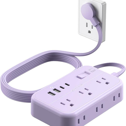 Удлинитель 4,5 м, сетевой фильтр с 6 розетками и 4 портами USB для зарядки (2 порта USB-C), удлинитель с плоской вилкой, длинный шнур, защита для дома, офиса, общежития.