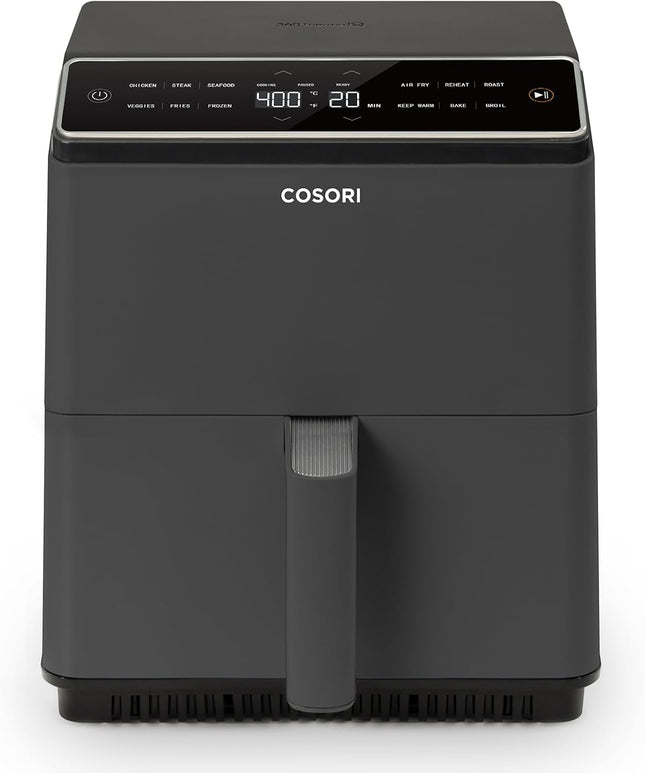 Cosori 9-in-1 TurboBlaze Air Fryer 6 Qt, PFAS-Free Ceramic Coating, 90°–450°F, Precise Heating for Even Results, Air Fry, Roast, Bake, Broil, Dry, Frozen, Proof, Reheat, Keep Warm, 120V, Dark Gray
