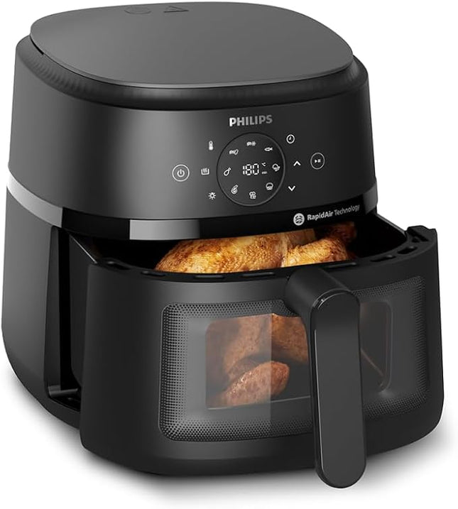 Philips 2000 Series Air Fryer — RapidAir Technology, 13 cooking methods, 4.4 Qt (approx. 4.2 L) capacity, healthier food (up to 90% less fat), easy to clean, dishwasher safe, touch control.