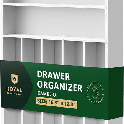 ROYAL CRAFT WOOD Роскошный органайзер для кухонного ящика из бамбука – органайзер для столовых приборов, держатель для кухонной утвари и лоток для столовых приборов, разделители для ящиков для столовых приборов (9 отделений, натуральный)