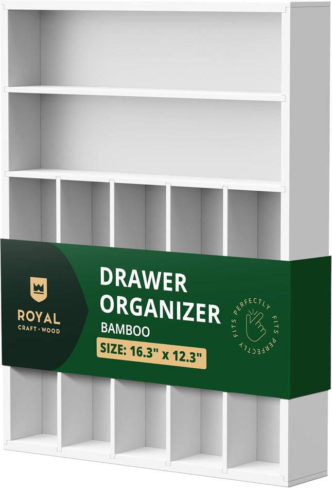 ROYAL CRAFT WOOD Роскошный органайзер для кухонного ящика из бамбука – органайзер для столовых приборов, держатель для кухонной утвари и лоток для столовых приборов, разделители для ящиков для столовых приборов (9 отделений, натуральный)