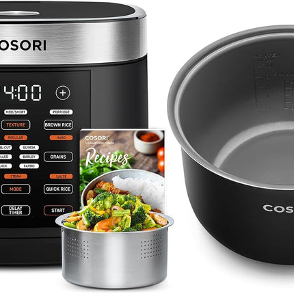 【Local warehouse】Cosori Rice Cooker 10 Cup, 24h Keep Warm, Non-stick Ceramic Inner Pot, 18 Functions Fuzzy Logic Rice Maker with Stainless Steel Steamer Basket, Sauté, Slow Cooker, Black