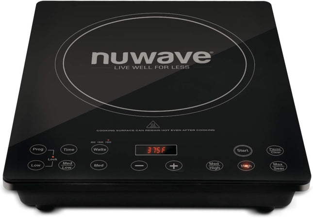 Индукционная плита Nuwave Double Pro Cooktop, портативная, 900/1500/1800 Вт с динамической технологией мощности, от 10°C до 300°C, нагревательный элемент 8 дюймов, ударопрочное керамическое стекло, бесшовная сенсорная панель IMD