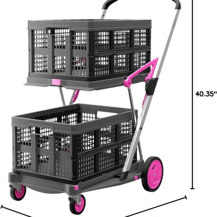 [Local warehouse]CLAX® The Original | Made in Germany | Multi Use Functional Collapsible Carts | Mobile Folding Trolley | Storage Cart Wagon | Shopping Cart with 2 Storage Crates (Pink)