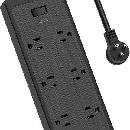 NTONPOWER Сетевой фильтр с плоской вилкой, 3 портами USB, 6 широко расположенными розетками, защитой от перенапряжения 1700 Дж, автоматическим выключателем 15 А, кабелем длиной 1,5 м, черный