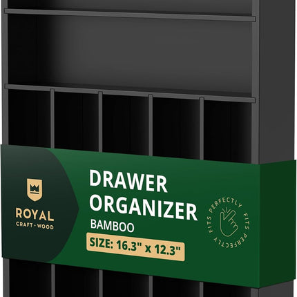 ROYAL CRAFT WOOD Роскошный органайзер для кухонного ящика из бамбука – органайзер для столовых приборов, держатель для кухонной утвари и лоток для столовых приборов, разделители для ящиков для столовых приборов (9 отделений, натуральный)