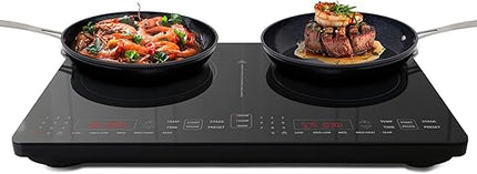 Индукционная плита Nuwave Double Pro Cooktop, портативная, 900/1500/1800 Вт с динамической технологией мощности, от 10°C до 300°C, нагревательный элемент 8 дюймов, ударопрочное керамическое стекло, бесшовная сенсорная панель IMD