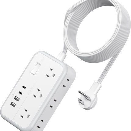 Удлинитель 4,5 м, сетевой фильтр с 6 розетками и 4 портами USB для зарядки (2 порта USB-C), удлинитель с плоской вилкой, длинный шнур, защита для дома, офиса, общежития.