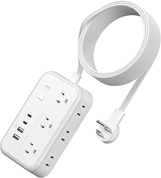 Удлинитель 4,5 м, сетевой фильтр с 6 розетками и 4 портами USB для зарядки (2 порта USB-C), удлинитель с плоской вилкой, длинный шнур, защита для дома, офиса, общежития.