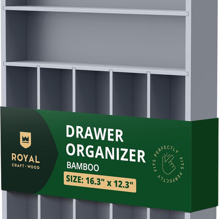 ROYAL CRAFT WOOD Роскошный органайзер для кухонного ящика из бамбука – органайзер для столовых приборов, держатель для кухонной утвари и лоток для столовых приборов, разделители для ящиков для столовых приборов (9 отделений, натуральный)