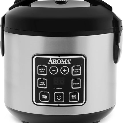 Цифровая мультиварка AROMA Professional, 4 чашки (в сухом виде) / 8 чашек (в готовом виде), пароварка, медленноварка, рисоварка, 2 литра, корпус из нержавеющей стали, ARC-994SG