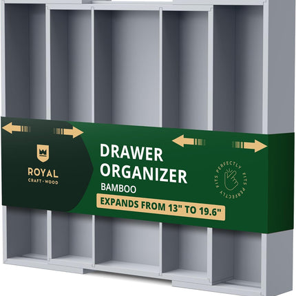 ROYAL CRAFT WOOD Роскошный органайзер для кухонного ящика из бамбука – органайзер для столовых приборов, держатель для кухонной утвари и лоток для столовых приборов, разделители для ящиков для столовых приборов (9 отделений, натуральный)