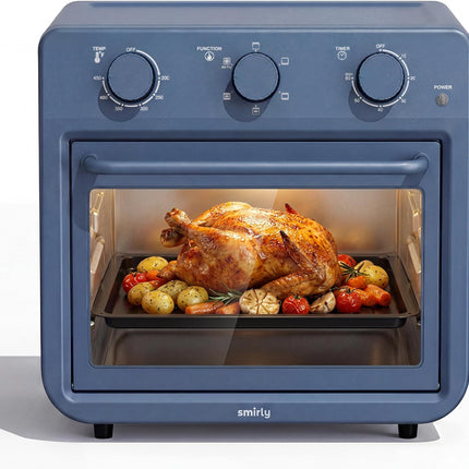 SMIRLY 6-in-1 Air Fryer Toaster Oven Combo, 27QT Convection Oven Countertop, 60 Min Timer, 1800W Oven for Toast, Roast, Bake, Reheat, Broil, Warm, Fits up to a 5 lb Turkey, 12" Pizza, 8 Toast, Blue
