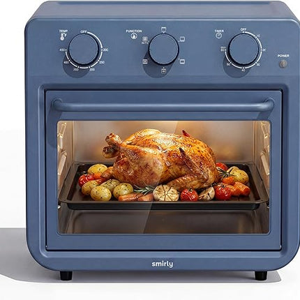 SMIRLY 6-in-1 Air Fryer Toaster Oven Combo, 27QT Convection Oven Countertop, 60 Min Timer, 1800W Oven for Toast, Roast, Bake, Reheat, Broil, Warm, Fits up to a 5 lb Turkey, 12" Pizza, 8 Toast, Blue