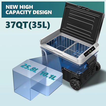 [Local warehouse]EUHOMY 12 Volt Refrigerator, 47QT(35L) Electric Cooler, Portable Freezer 12V/24V DC 100-240V AC, 12V Fridge -4℉~68℉, 12V Cooler with Wheels & 2 Baskets for Travel, Truck, Boat, Camping