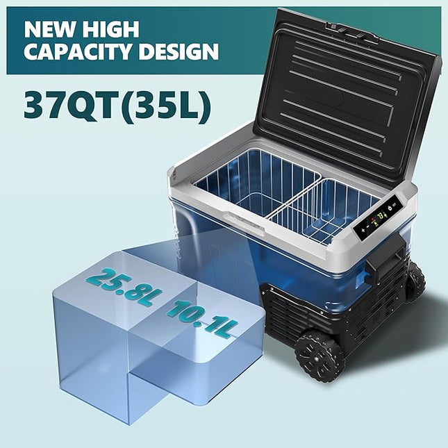 [Local warehouse]EUHOMY 12 Volt Refrigerator, 47QT(35L) Electric Cooler, Portable Freezer 12V/24V DC 100-240V AC, 12V Fridge -4℉~68℉, 12V Cooler with Wheels & 2 Baskets for Travel, Truck, Boat, Camping