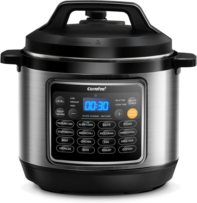 COMFEE’ 12-in-1 Electric Pressure Cooker, Instant Multi, Non-Stick Pot, Yogurt Maker, Rice Cooker, Slow, Sauté Steamer, Pressure Cooker 6 Quart Black