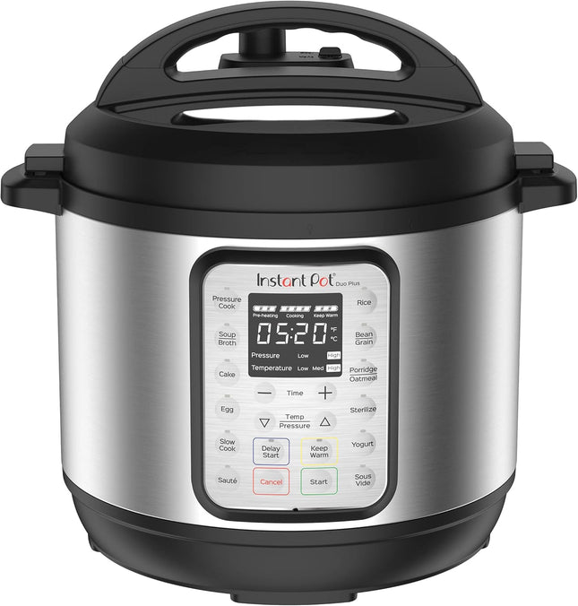 Мультиварка Instant Pot Duo Plus 9-в-1: скороварка, медленноварка, рисоварка, пароварка, соте, йогуртница, подогрев и стерилизатор; включает приложение с более чем 800 рецептами, нержавеющая сталь, 5,7 л.