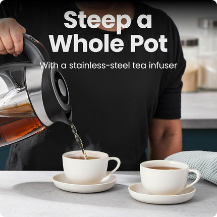 【Local warehouse】Chefman Electric Kettle with Temperature Control, 5 Presets LED Indicator Lights, Removable Tea Infuser, Glass Tea Kettle & Hot Water Boiler, 360° Swivel Base, BPA Free, Stainless Steel, 1.8 Liters