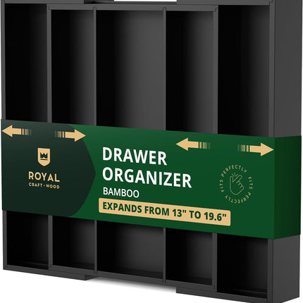 ROYAL CRAFT WOOD Роскошный органайзер для кухонного ящика из бамбука – органайзер для столовых приборов, держатель для кухонной утвари и лоток для столовых приборов, разделители для ящиков для столовых приборов (9 отделений, натуральный)