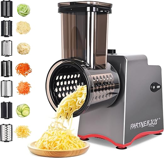 Electric Cheese Grater, 250W Electric Professional Salad Maker & Vegetable Slicer Shredder, 7-in-1 Electric Food Graters Machine with Widened Feeding Port for Block Cheese, Vegetables & Fruits