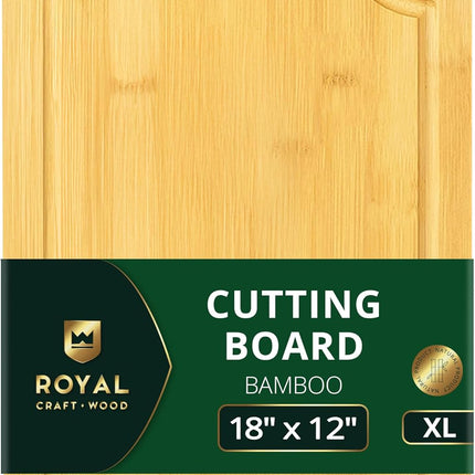 ROYAL CRAFT WOOD Деревянные разделочные доски для приготовления пищи и сервировки – Набор сервировочных досок из бамбукового дерева с глубоким желобом для сока и боковыми ручками – Для мясной нарезки и разделки мяса