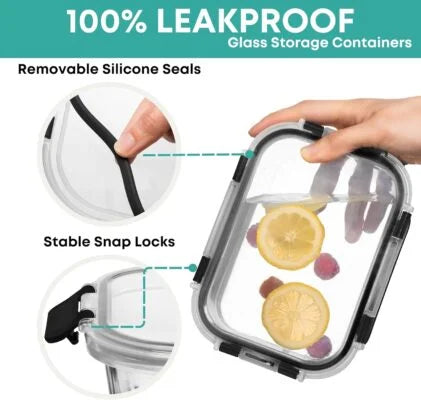 Razab 30 PC Glass Food Storage Containers with Lids - Reusable Glass Meal Prep Containers for Lunch and Leftovers - Airtight & Leakproof Snap Locking Lids - Oven, Freezer, Microwave, Dishwasher Safe