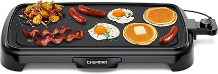 Электрическая сковорода Chefman XL со съемным терморегулятором, погружной плоской поверхностью для гриля, для бургеров, яиц, блинов, антипригарная очень большая варочная поверхность, выдвижной поддон для сбора жира, 10 x 20 дюймов