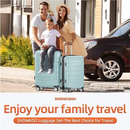SHOWKOO Luggage Set (4-piece, Navy Blue): Durable 100% PC Expandable Hardside Luggage with Double Wheels and TSA Lock.