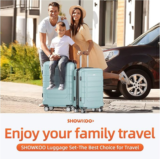SHOWKOO Luggage Set (4-Piece, Navy Blue): Durable 100% polycarbonate expandable suitcases with double wheels and TSA lock.