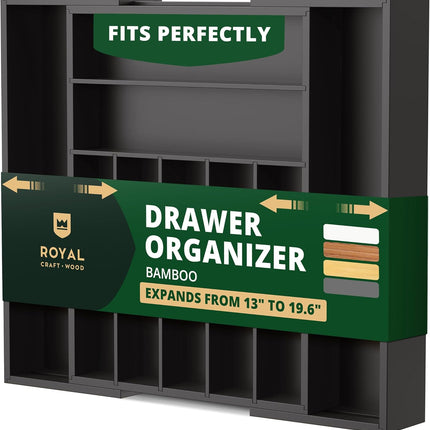 ROYAL CRAFT WOOD Роскошный органайзер для кухонного ящика из бамбука – органайзер для столовых приборов, держатель для кухонной утвари и лоток для столовых приборов, разделители для ящиков для столовых приборов (9 отделений, натуральный)