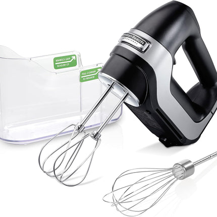 Hamilton Beach Professional 5-Speed Electric Hand Mixer with High-Performance DC Motor, Slow Start, Snap-On Storage Case, Stainless Steel Beaters, Dough Hooks & Whisk, Red and Chrome (62653)