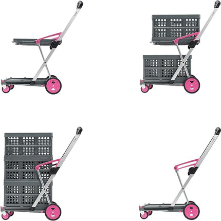 [Local warehouse]CLAX® The Original | Made in Germany | Multi Use Functional Collapsible Carts | Mobile Folding Trolley | Storage Cart Wagon | Shopping Cart with 2 Storage Crates (Pink)