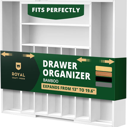 ROYAL CRAFT WOOD Роскошный органайзер для кухонного ящика из бамбука – органайзер для столовых приборов, держатель для кухонной утвари и лоток для столовых приборов, разделители для ящиков для столовых приборов (9 отделений, натуральный)