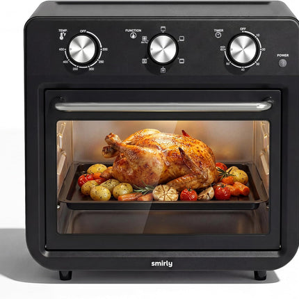SMIRLY 6-in-1 Air Fryer Toaster Oven Combo, 27QT Convection Oven Countertop, 60 Min Timer, 1800W Oven for Toast, Roast, Bake, Reheat, Broil, Warm, Fits up to a 5 lb Turkey, 12" Pizza, 8 Toast, Blue