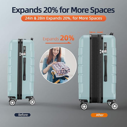 SHOWKOO Luggage Set (4-piece, Navy Blue): Durable 100% PC Expandable Hardside Luggage with Double Wheels and TSA Lock.