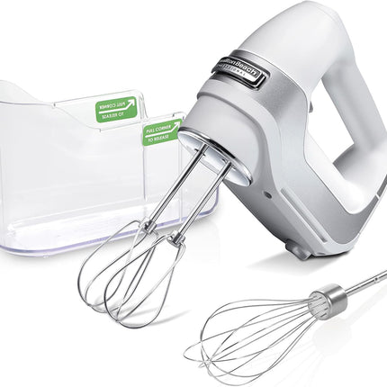 Hamilton Beach Professional 5-Speed Electric Hand Mixer with High-Performance DC Motor, Slow Start, Snap-On Storage Case, Stainless Steel Beaters, Dough Hooks & Whisk, Red and Chrome (62653)