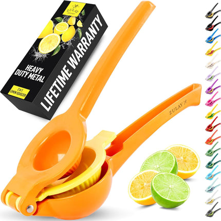 【Local warehouse】Zulay Kitchen Metal 2-in-1 Lemon Squeezer - Sturdy Max Extraction Hand Juicer Lemon Squeezer Gets Every Last Drop - Easy to Clean Manual Citrus Juicer - Easy-Use Lemon Juicer Squeezer - Yellow/Green