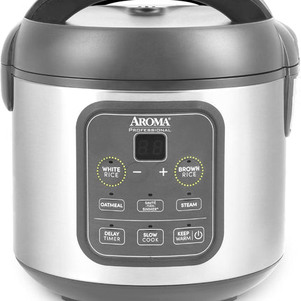 Цифровая мультиварка AROMA Professional, 4 чашки (в сухом виде) / 8 чашек (в готовом виде), пароварка, медленноварка, рисоварка, 2 литра, корпус из нержавеющей стали, ARC-994SG