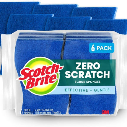 Губка для мытья посуды Scotch-Brite Zero Scratch, 6 шт., для уборки дома, ванной комнаты и других поверхностей, не царапает, безопасна для различных поверхностей, идеально подходит для посуды с антипригарным покрытием